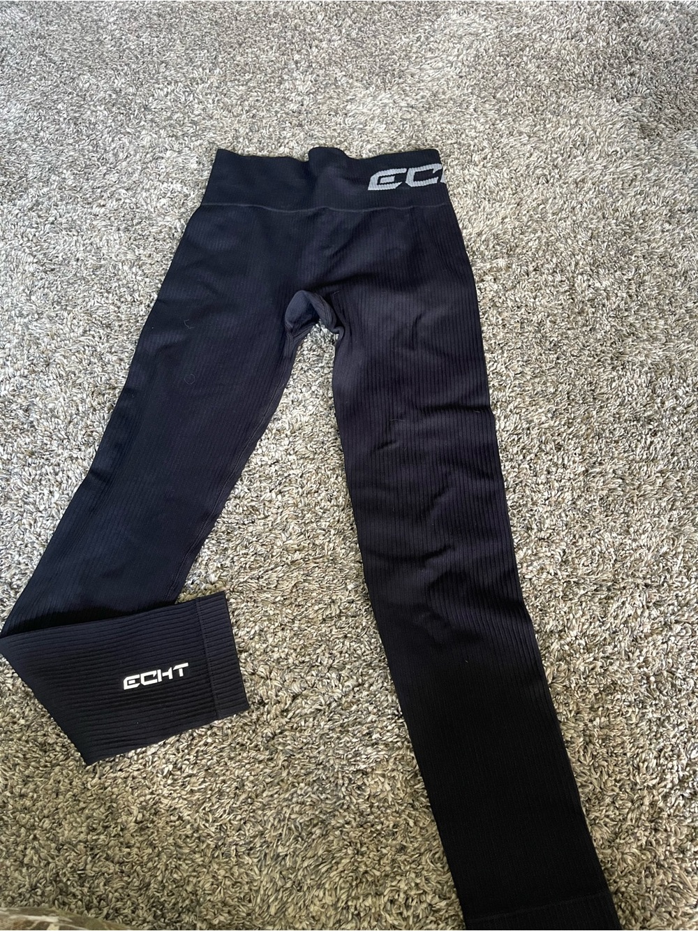 ECHT Black Ribbed High-Waist Leggings